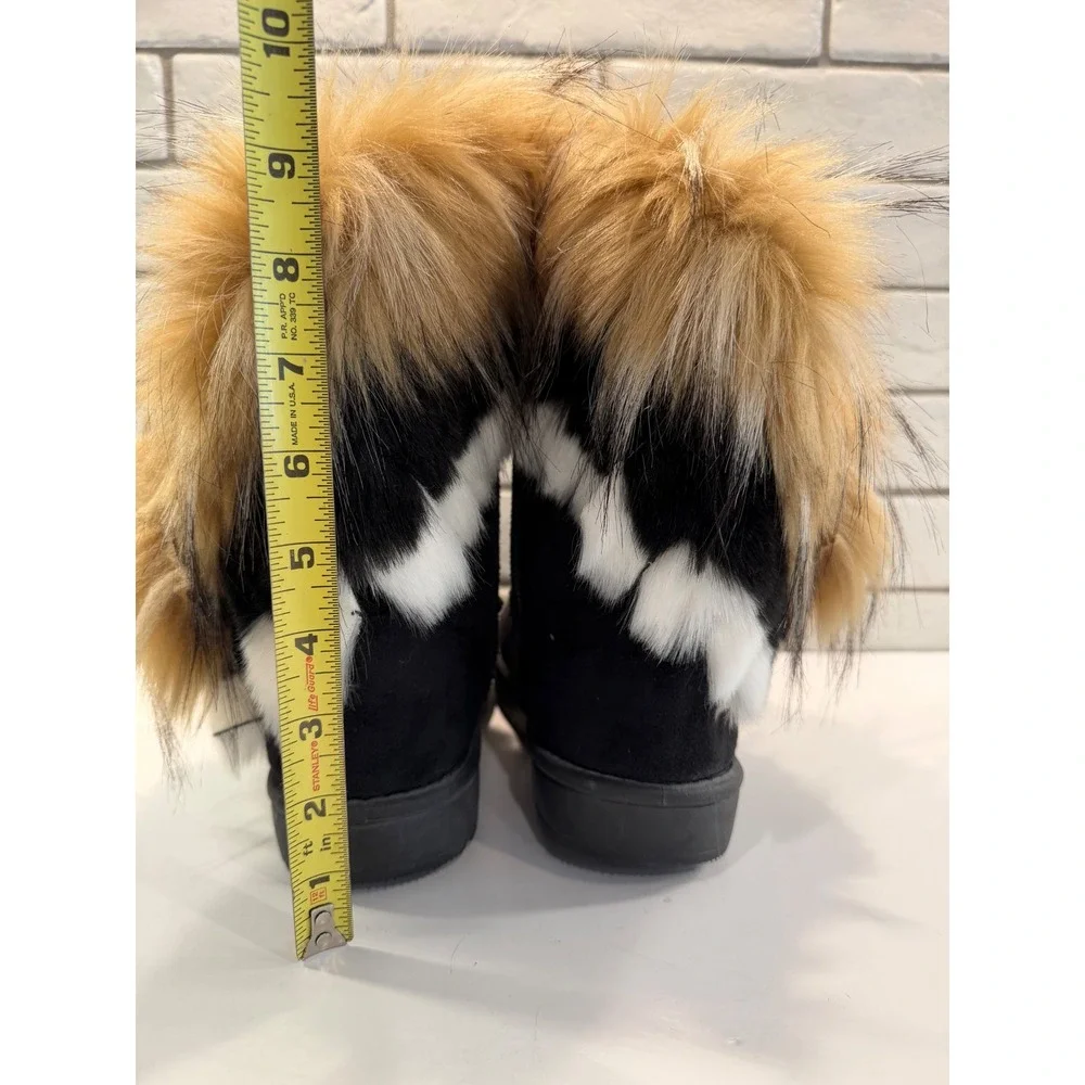 Fashion Faux Fur Trim Snow Boots Womens 40 Black Tan White Suede‎ Style Winter